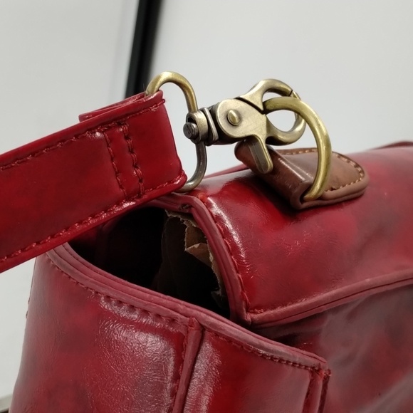 ECOSUSI faux leather red and tan satchel with removable crossbody strap - Picture 7 of 14